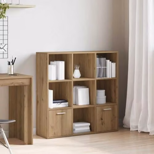 vidaXL Artisan Oak Book Cabinet in Brown with Hinged Doors and Internal Shelves, W/D/H: 98 x 29 x 97.5 cm – 2