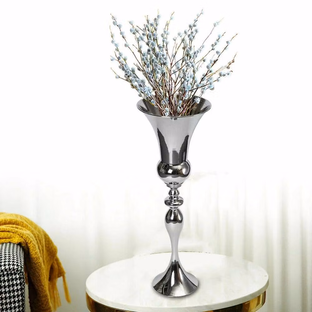 Ventryn Silver Metal Tall Floor Vase Large Flower Urn, Height: 74 cm, Width: 15 cm – 3