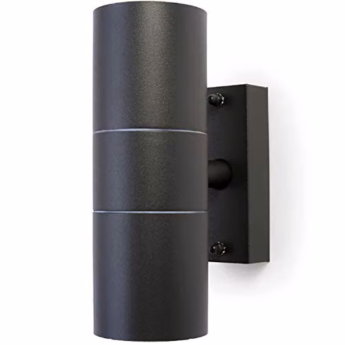 Loops Modern Anthracite Grey GU10 Up & Down Wall Light, IP44 Outdoor Weatherproof Stainless Steel Cylinder Accent Lamp, Dimmable and LED Compatible – 1