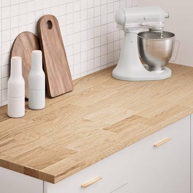 Berkfield Home Solid Oak Wood Kitchen Worktop, Brown, W: 140 cm, D: 63.5 cm, H: 2.7 cm