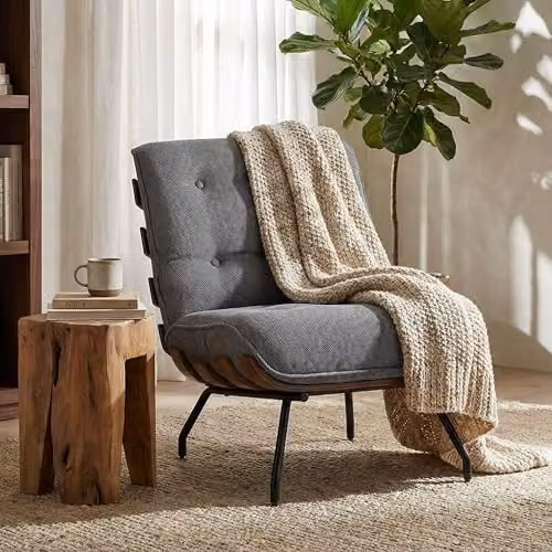 HOMCOM Modern Fabric Accent Chair with Armrests and Metal Frame in Grey and Black – 6