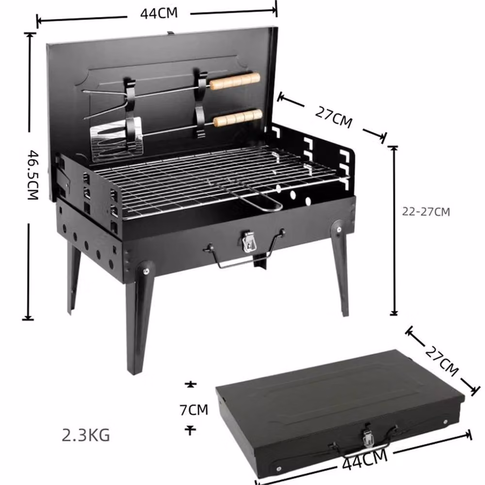 EONLION Portable Folding Charcoal Barbecue Grill, Black, W: 100 cm, D: 46.5 cm – 5