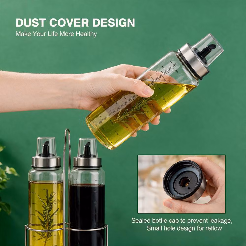Crystals 2-Piece Glass Oil Dispenser Set with Stand, 500ml, Clear – 3