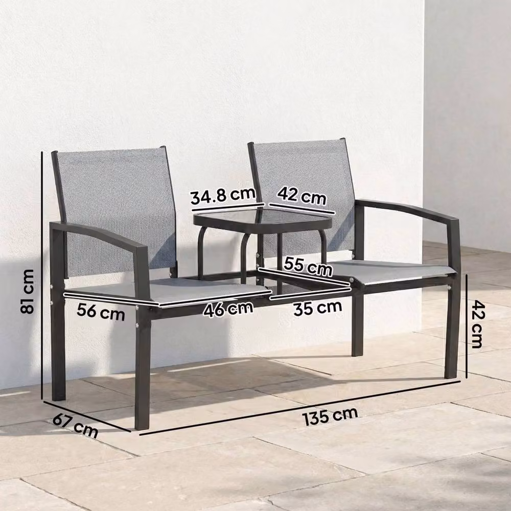 VOGREX Grey Garden Love Seat with 2-Tier Table, 2 Seater W/D/H: 135 x 67 x 81 cm – 2