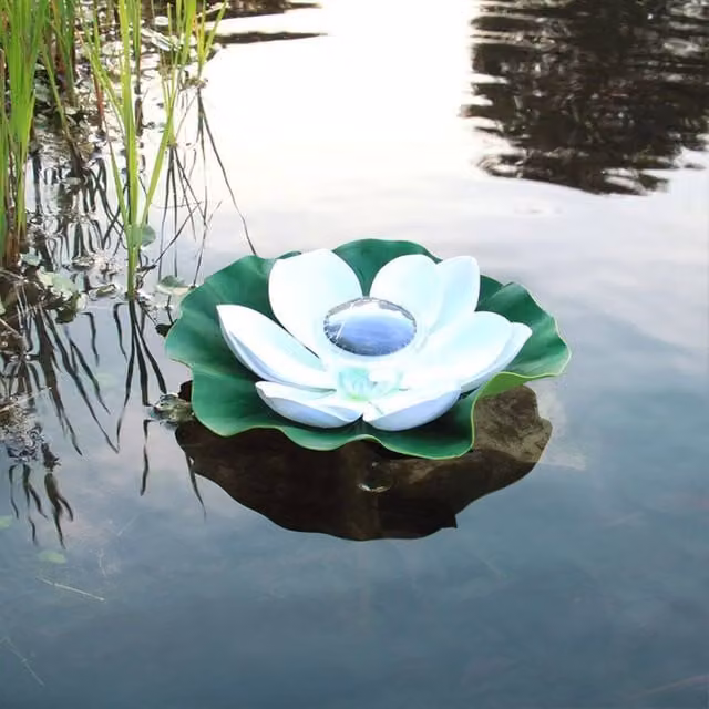 Quipulse Solar-Powered White Lotus Flower Floating LED Pond Lights – 1