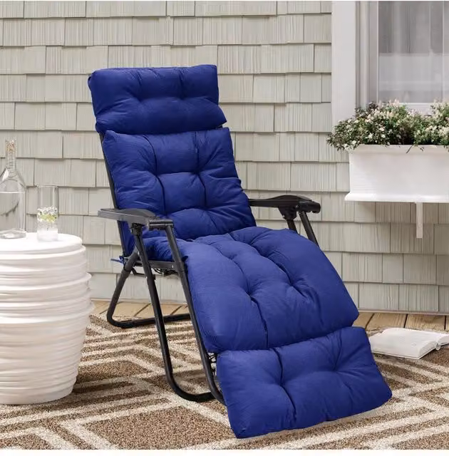 Garden Sanctuary Navy Blue Thickened Lounger Cushion with Anti-Slip Cover, W: 180 cm, D: 55 cm – 1