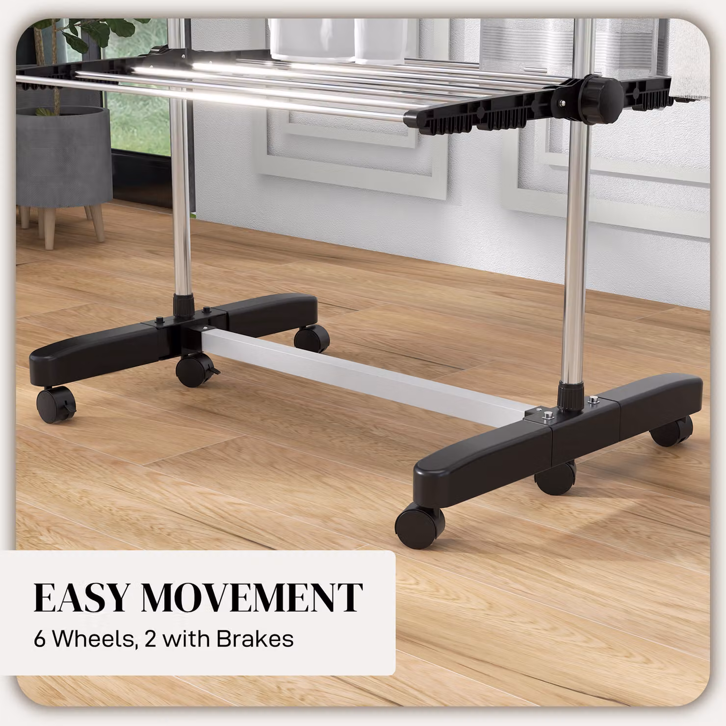 HOMCOM Four-Shelf Collapsing Clothes Horse with Side Arms and Wheels in Black – 4