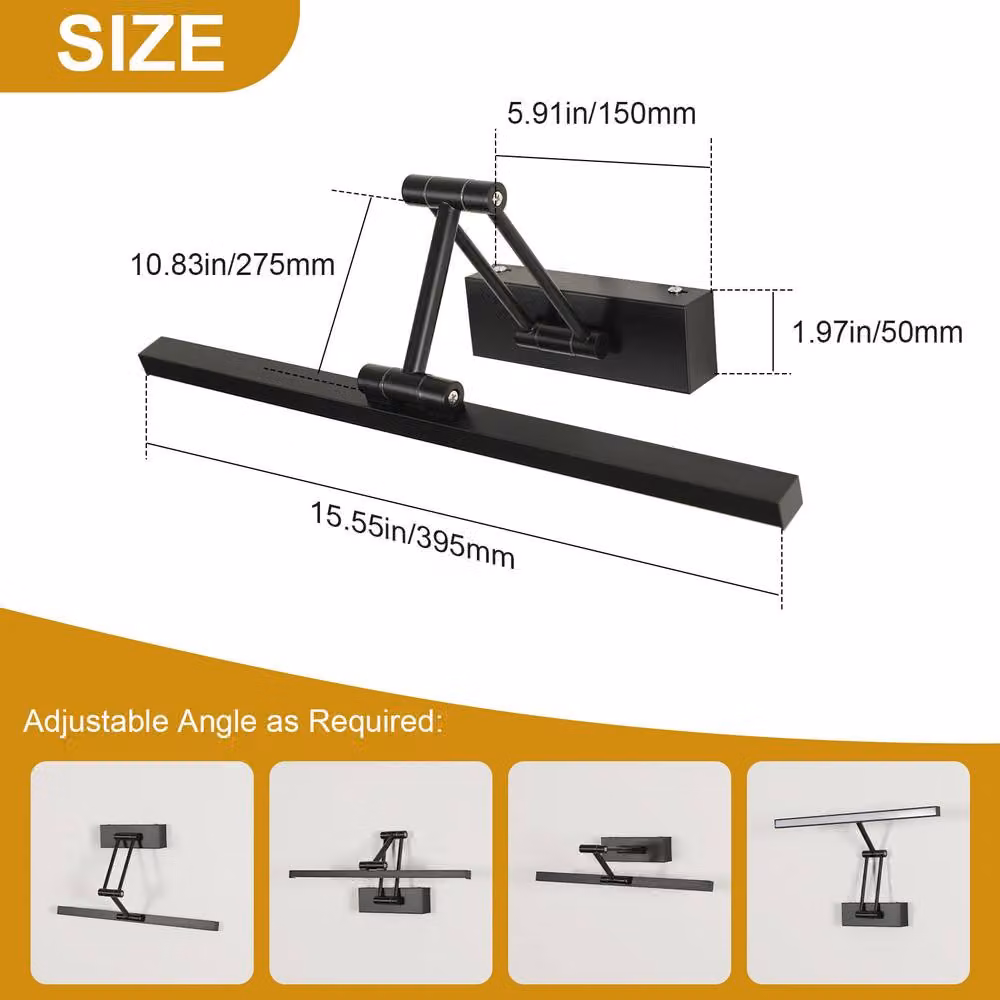 Pheashine Black Adjustable Foldable LED Vanity Light, 9W 4500K Neutral White, Width: 40 cm – 5