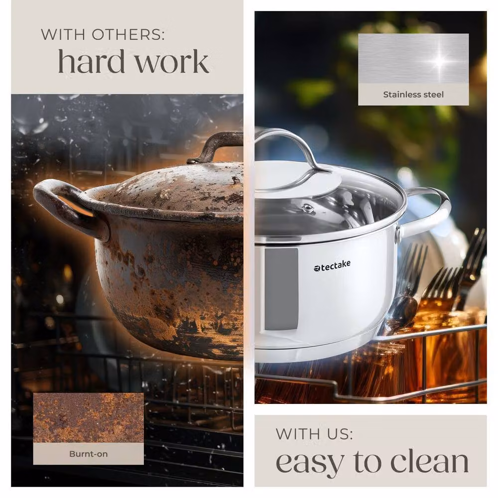 tectake Bologna XL 9-Piece Stainless Steel Pot and Pan Set in Silver, Induction Safe – 3