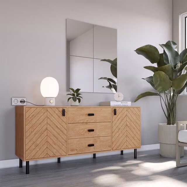 Seconique Modern Oak Sideboard in Brown and Black