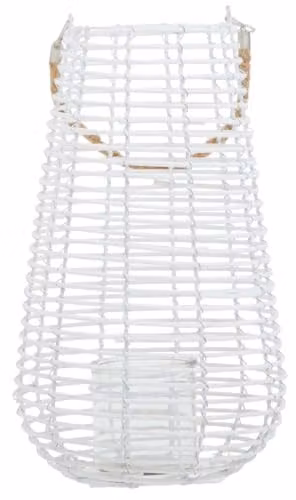 Premier Housewares White Rattan Lantern with Glass and Natural Rope Handle, H 41 x W 25 x D 25 cm