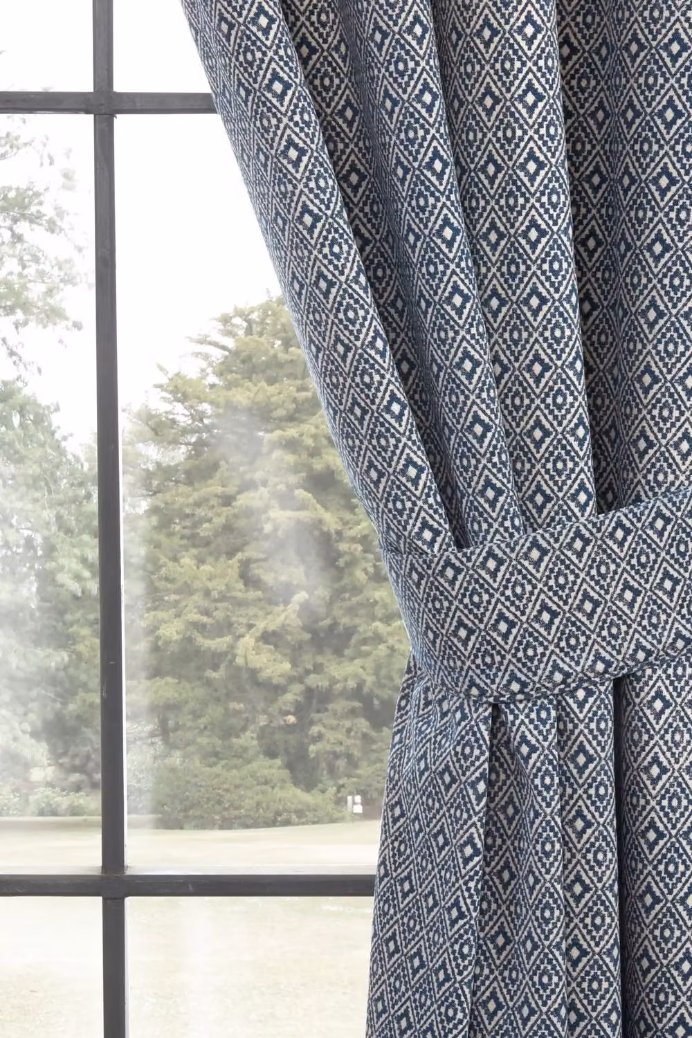 Sundour Aztec Pencil Pleat Fully Lined Ready Made Taped Top Curtain Pair in Navy, Width: 117 cm, Drop: 137 cm – 2