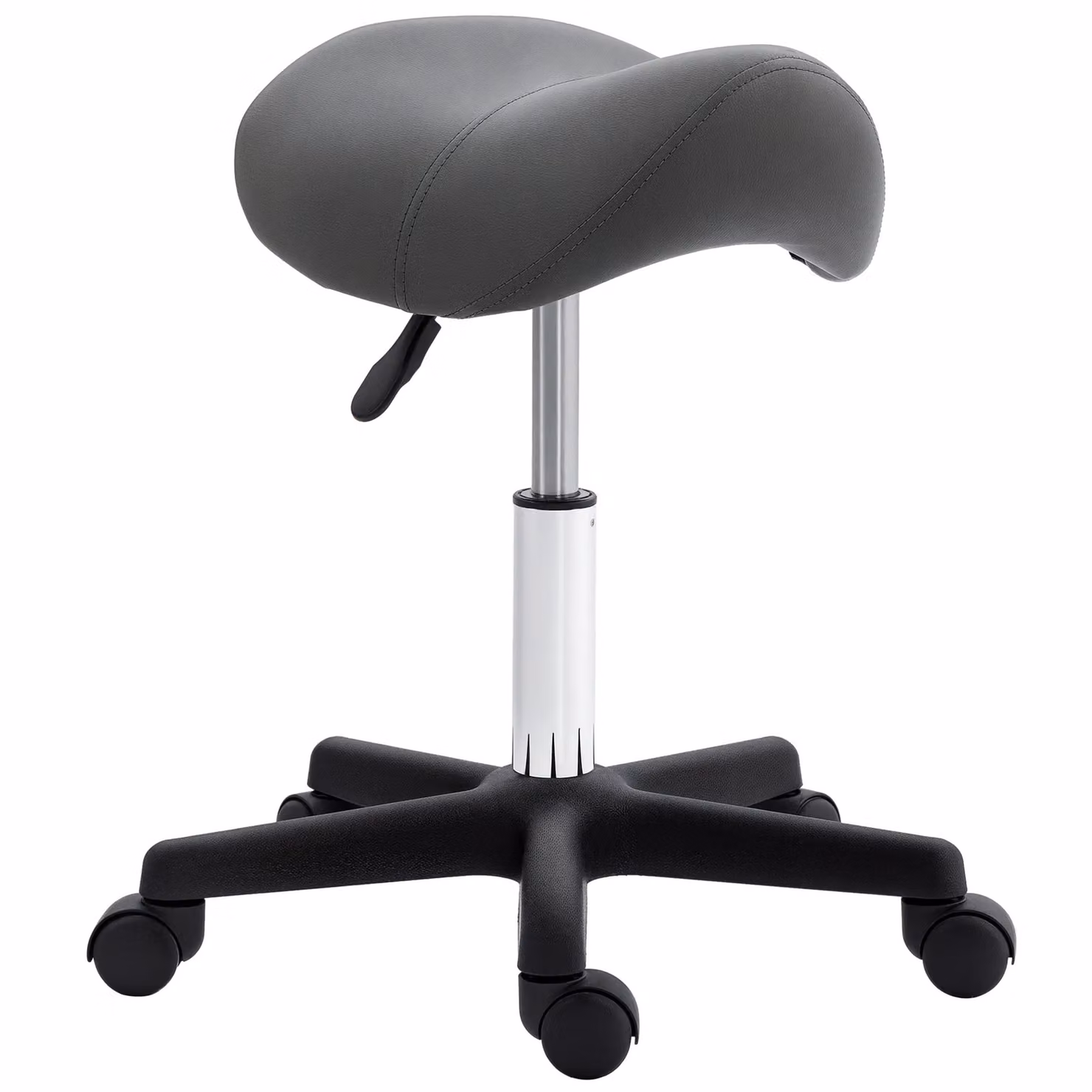 HOMCOM Grey Adjustable Rolling Saddle Stool with Synthetic Leather Seat and Metal Frame for Salon, Spa or Beauty Use – 2