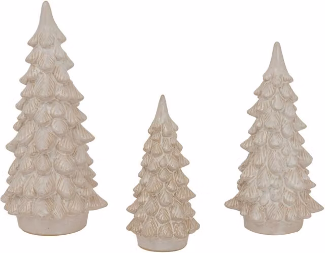 KDMK Large Alora Ceramic Snowy Tree Winter Scene Tabletop Decor in Brown, White and Beige