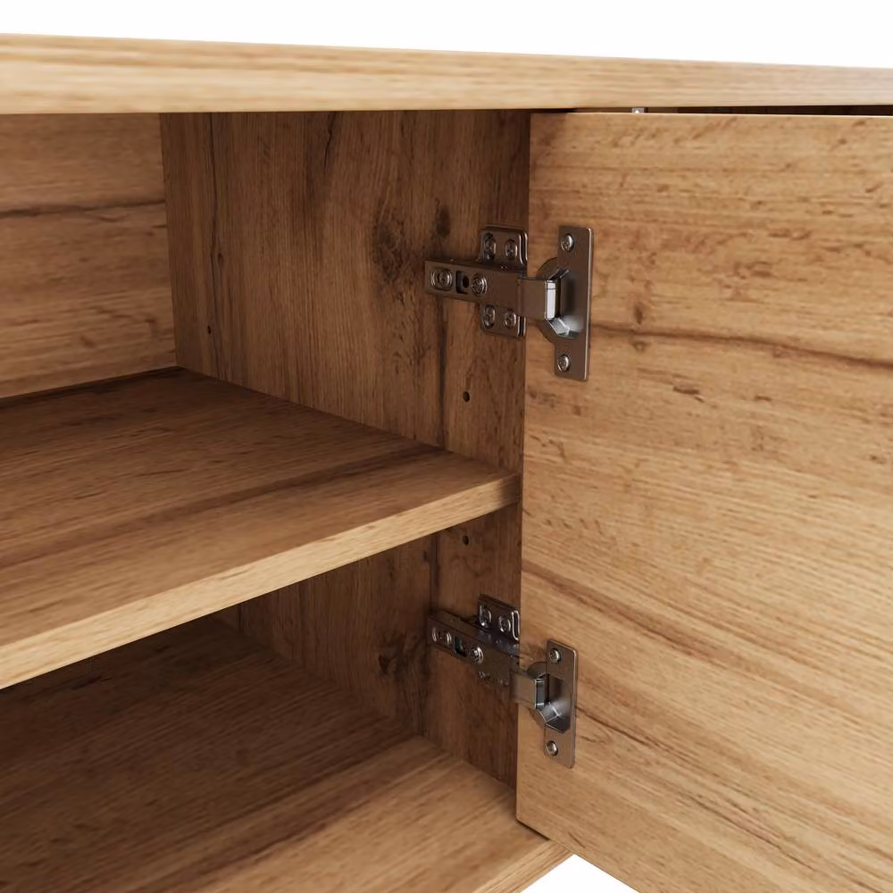 Merax Retro Slatted Wood Effect TV Stand in Natural with Media Compartments, W/D/H: 150 x 40 x 55 cm – 5