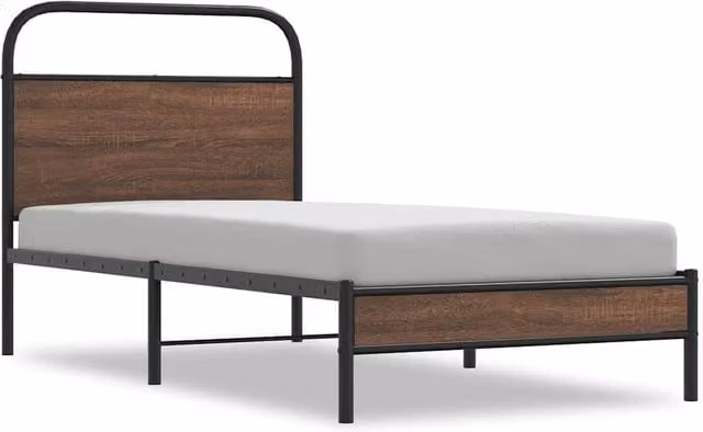 Berkfield Home Classic Bed Frame in Brown Oak and Metal, W: 100 cm, D: 200 cm – 1