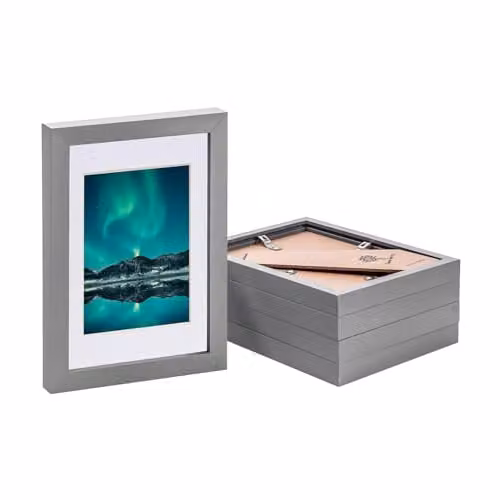 Nicola Spring Pack of 5 Grey A5 Rectangular Photo Frames with White Mounts