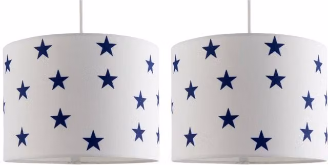 First Choice Lighting Set of 2 Navy Blue Star Fabric Easy Fit Pendant Ceiling Shades, Diameter: 25.5 cm