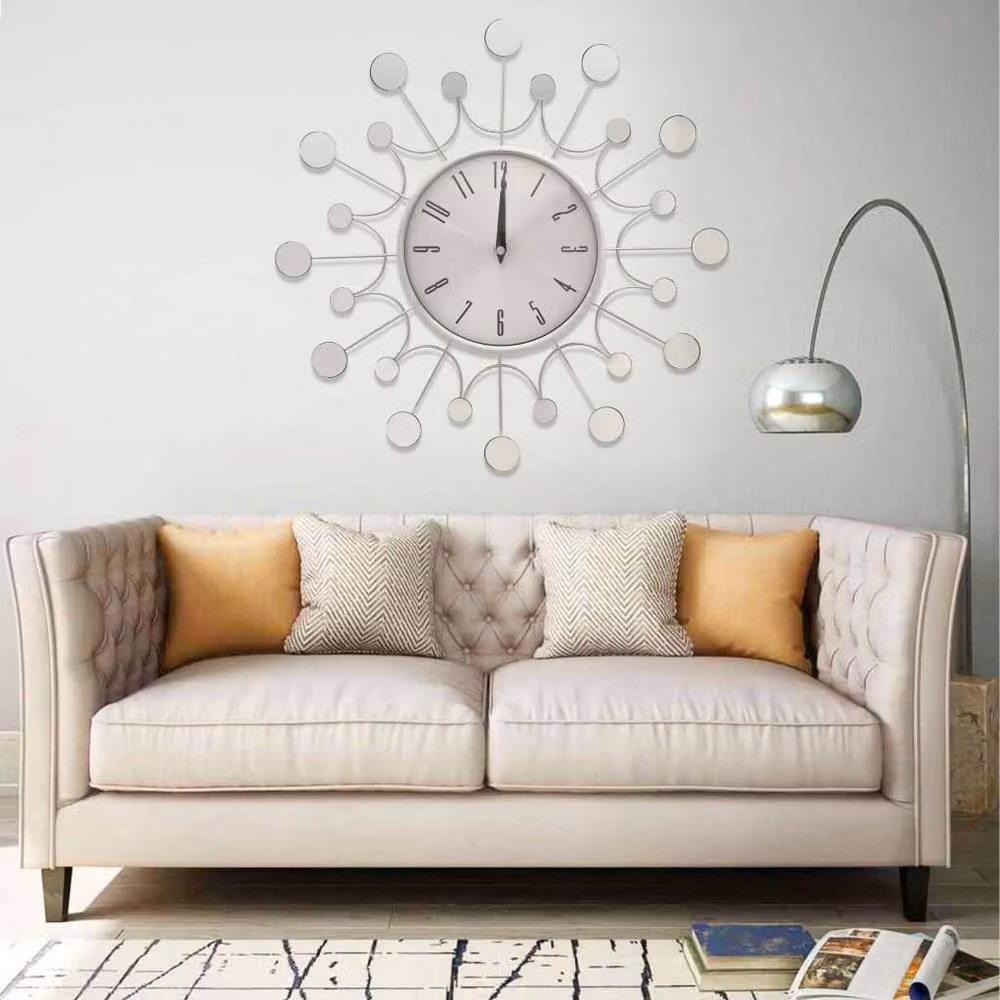 Berkfield Home Silver Metal Round Analog Wall Clock, Diameter: 40 cm – 2
