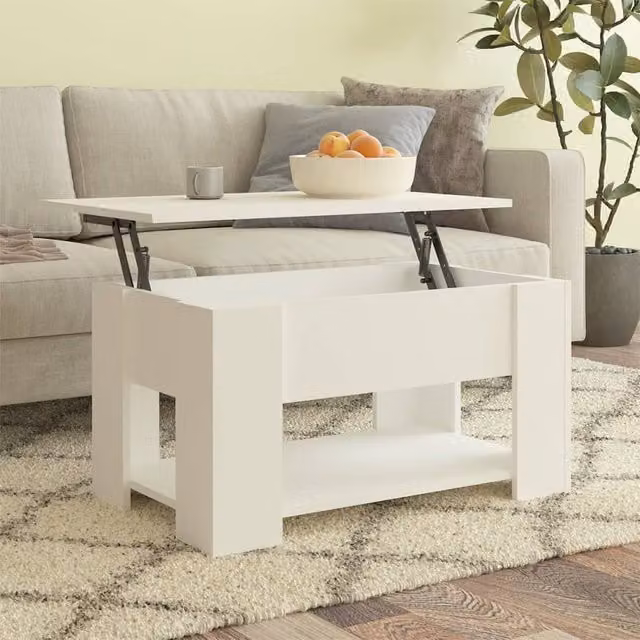 Berkfield Home White Modern Rectangular Coffee Table with Lift Mechanism, W: 79 cm, D: 49 cm, H: 41 cm