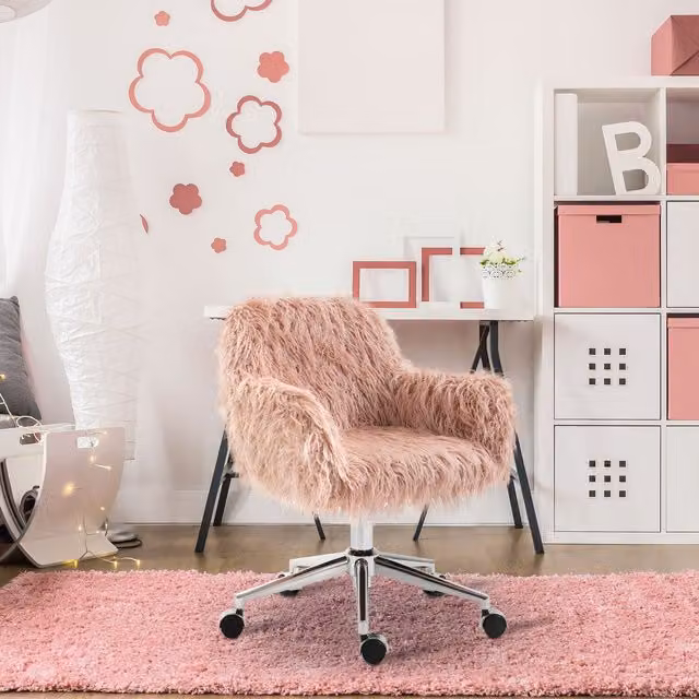 Vinsetto Pink Fabric Rolling Swivel Task Chair for Home Office