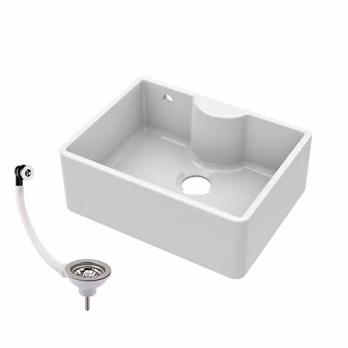 Balterley White Ceramic Butler Kitchen Sink, Single Bowl with Tap Ledge and Overflow, W/D/H: 59.5 x 45 x 22 cm – 1
