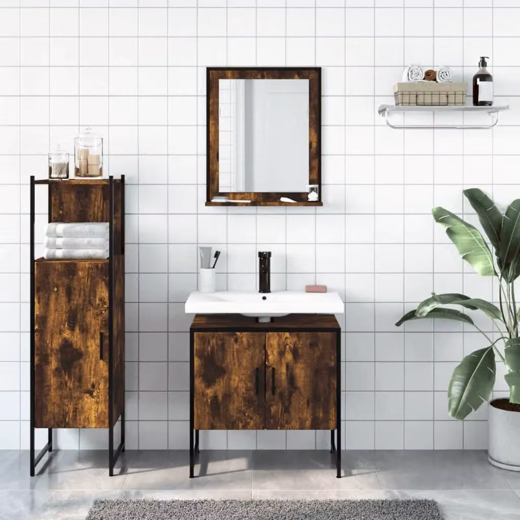 Berkfield Home 3 Piece Smoked Oak Bathroom Cabinet Set in Brown – 2