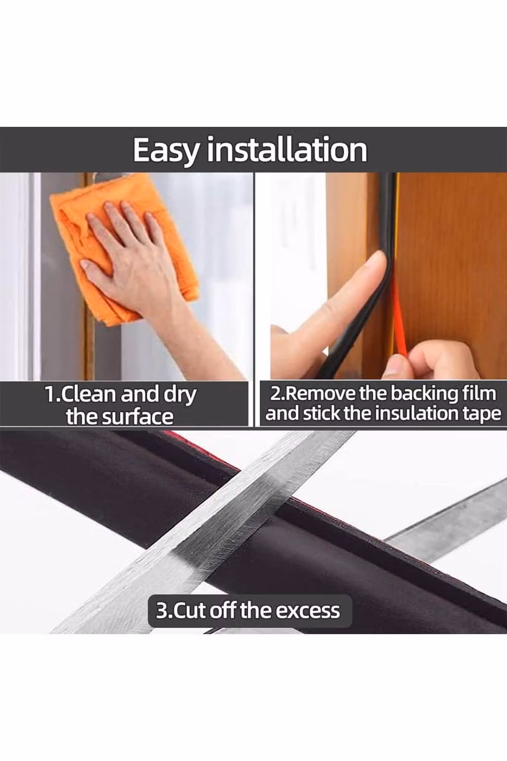 KDMD Black Silicone Rubber Weather Strip Self-Adhesive Waterproof Foam Tape for Door and Window Seals, 6 m – 5