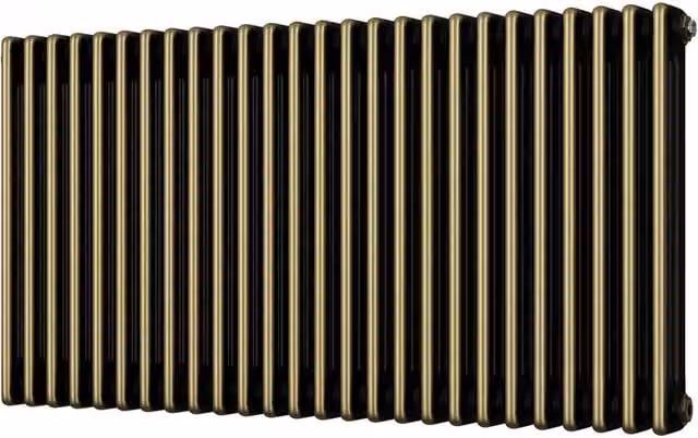 Alpha 3 Column Steel Radiator in White and Antique Brass, H: 600 mm, W: 1177 mm