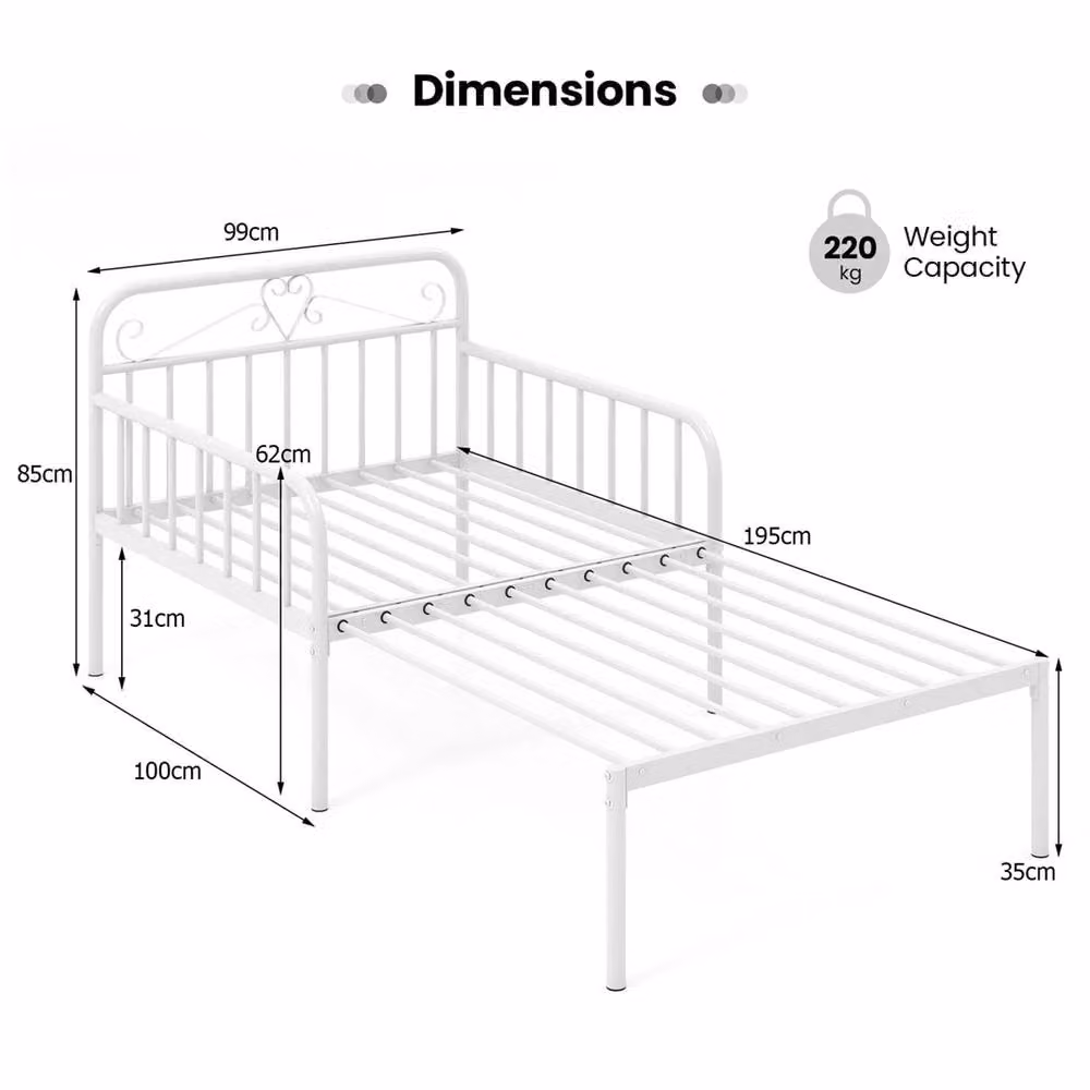 Nordara Metal Extendable Daybed in White, W/D/H: 90 x 200 cm – 2