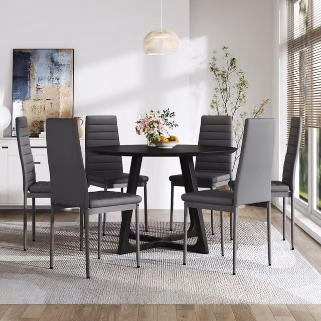 Komore Set of 6 Modern Grey Faux Leather High-Back Armless Dining Chairs