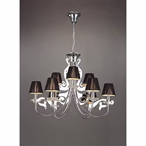 Netlighting Inspired Mantra Acanto Round 9 Light Pendant, Polished Chrome with Black and Grey Fabric Shades, E14 – 2