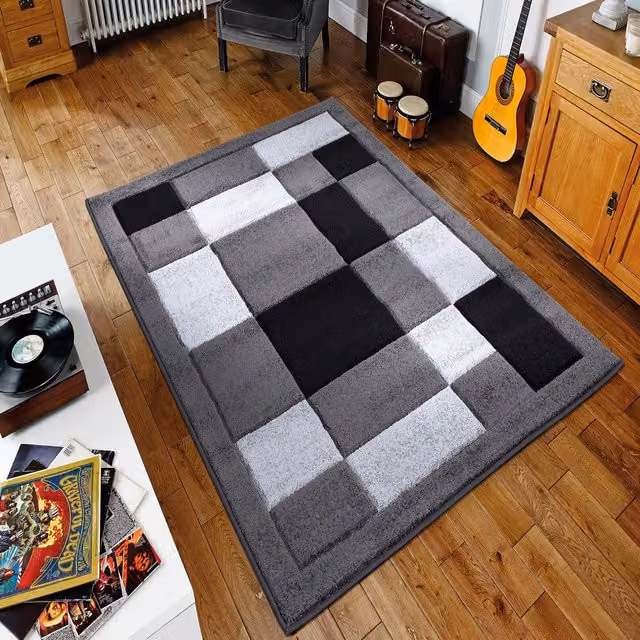 Havana Hand Carved Thick Modern Machine Woven Rectangular Area Rug in Dark Grey, Width: 110 cm