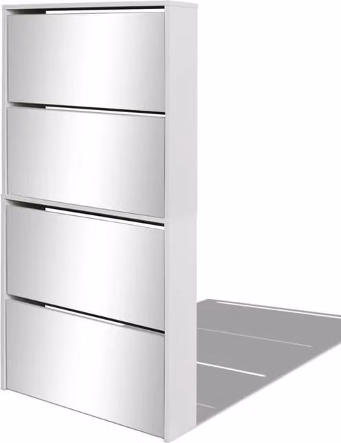 Berkfield Home 4-Layer Glossy White Shoe Cabinet with Mirror, W/D/H: 63 x 17 x 134 cm