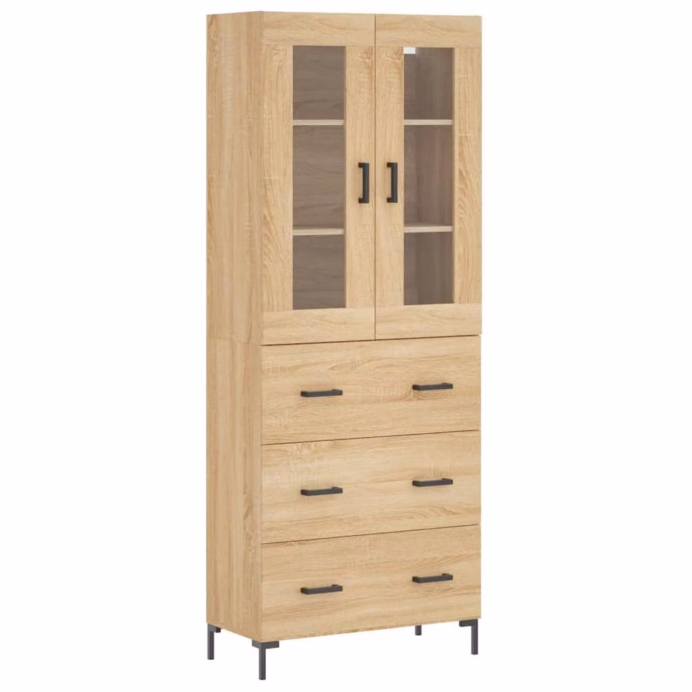 Berkfield Home Sonoma Oak Highboard in Light Tan with Glass Doors, W/D/H: 69.5 x 34 x 180 cm – 3
