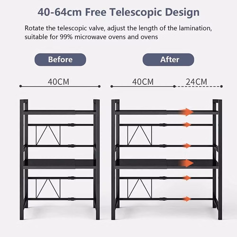 Havendro 3 Tier Expandable Black Metal Kitchen Microwave Corner Storage Rack with Adjustable Shelves – 3