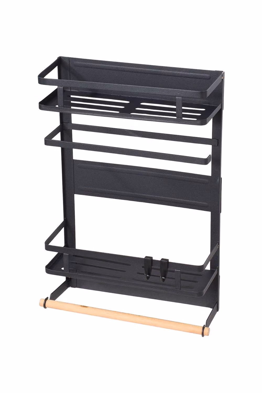 Garden Sanctuary Black Magnetic Fridge Storage Rack with Self-Adhesive Shelf and Removable Hooks – 2