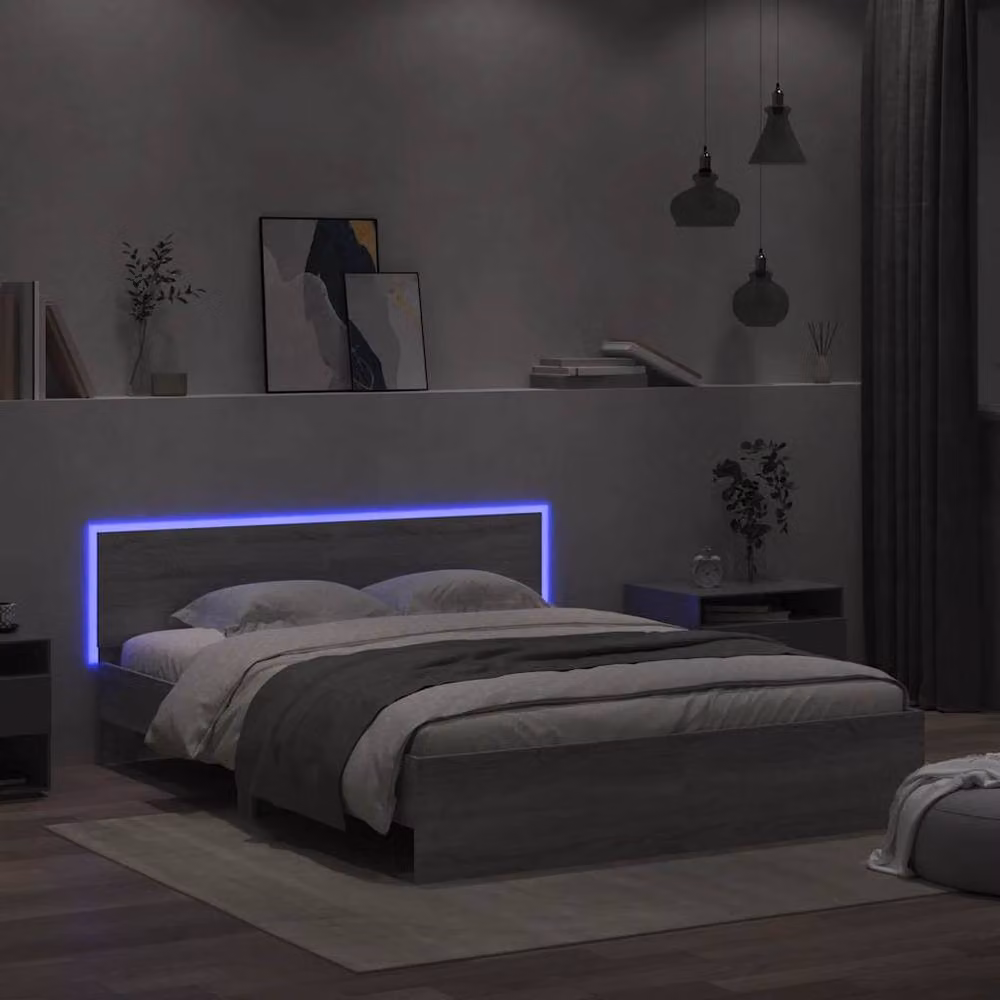 Berkfield Home King Size Bed Frame with Headboard, LED Lighting and USB Charging Port, Grey Sonoma, 150 x 200 cm – 3