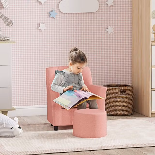 AIYAPLAY Kids Sofa Set with Footrest in Pink for Playrooms and Bedrooms
