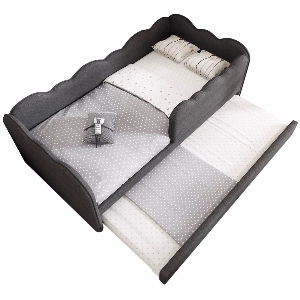 ModernLuxe Upholstered Grey Fabric Daybed with Pull-out Guest Bed, W/D/H: 190 x 90 x 70 cm – 6