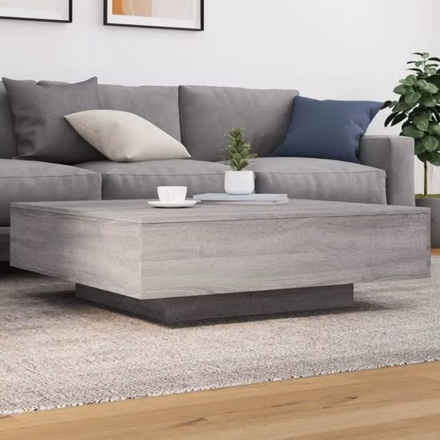 Berkfield Home Grey Sonoma Coffee Table with LED Lights W/D/H: 100 x 100 x 31 cm
