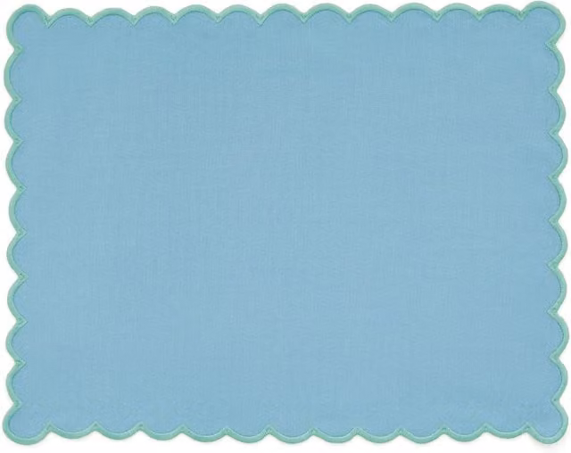 Land & Shore Rectangular Cotton Scallop Trim Placemat, Green and Blue