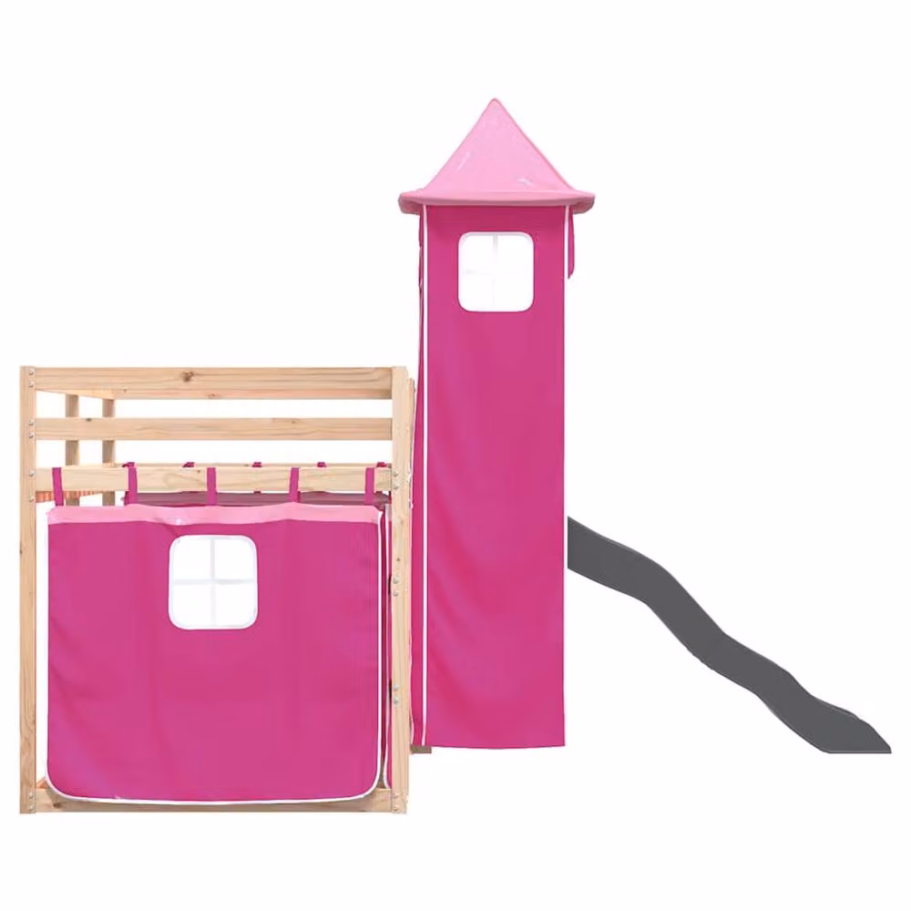Berkfield Home Elegant Pink Bunk Bed with Slide and Curtains, Solid Pine Wood, W/D/H: 80 x 200 cm – 4