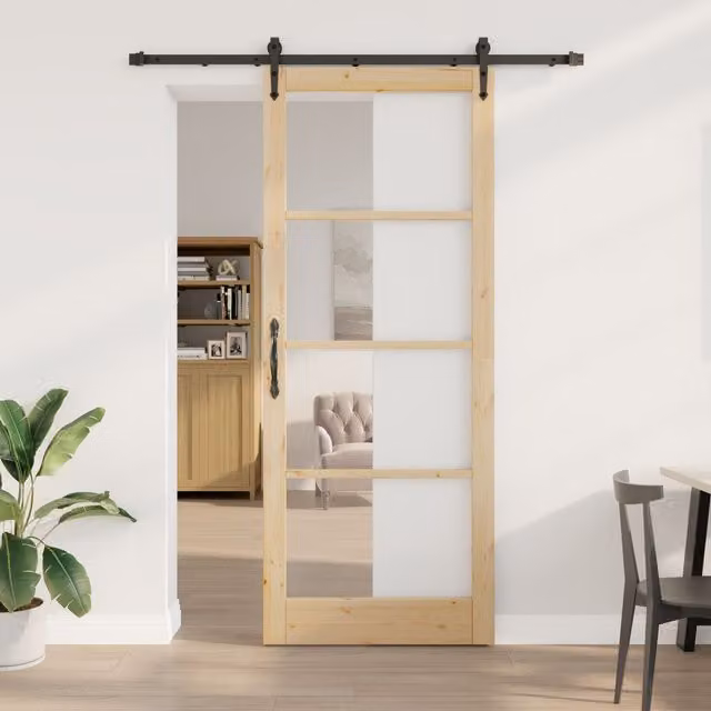 Berkfield Home Minimalist Solid Wood Pine Sliding Door with Hardware Set, Black, W: 93 cm, H: 232 cm – 1