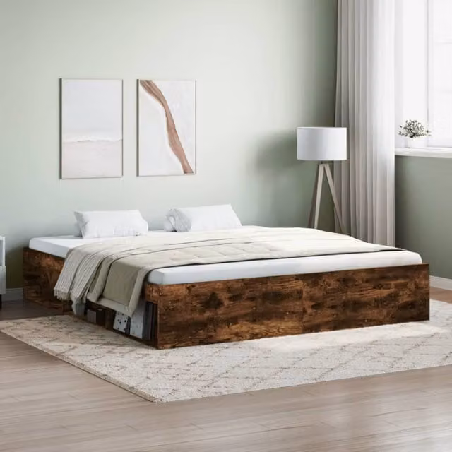 Berkfield Home Super King Size Bed Frame in Smoked Oak Brown, W/D/H: 180 x 200 cm – 1