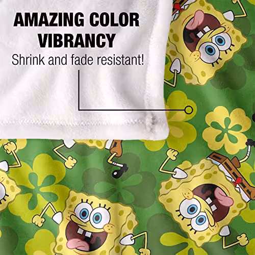 LOGOVISION Spongebob St. Patrick's Pattern Super Soft Fleece Throw Blanket, Multicolour, W: 152 cm, D: 127 cm – 3