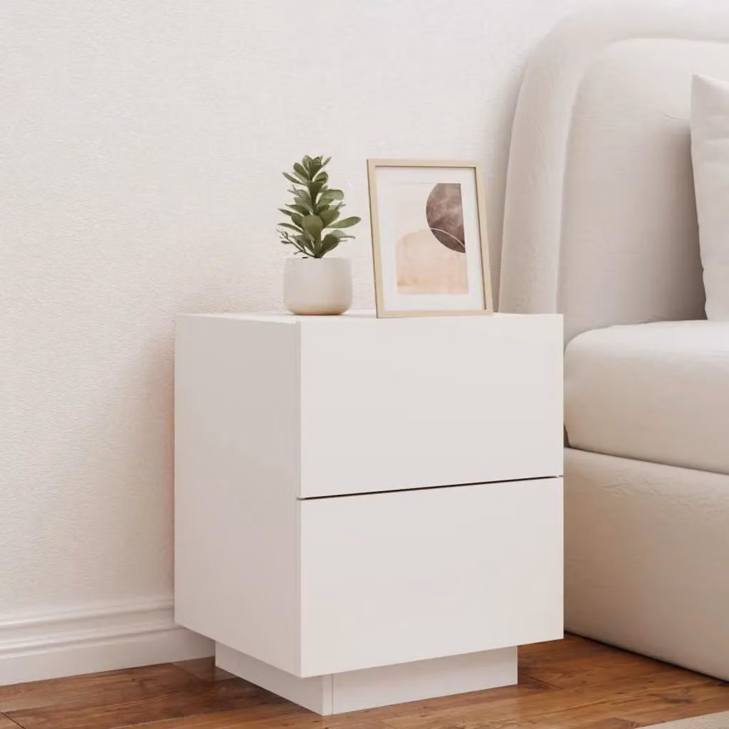 Berkfield Home Set of 2 Modern White Matt MDF Bedside Cabinets with Integrated LED Lighting – 3