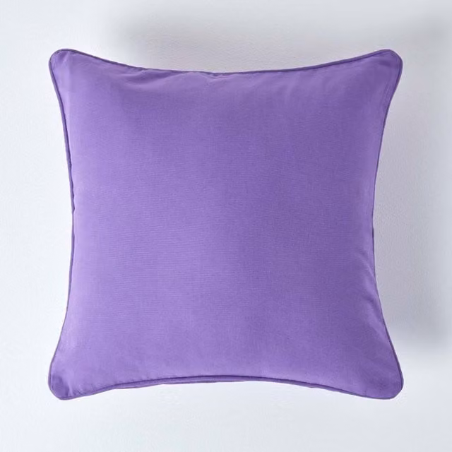 Homescapes Plain Cotton Square Cushion Cover, Purple, W/D/H: 60 x 60 x 1 cm