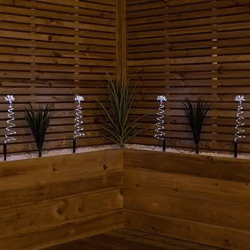 Samuel ALEXANDER Set of 4 Silver Spiral Christmas Tree Garden Path Lights with 200 White LEDs, Height: 30 cm