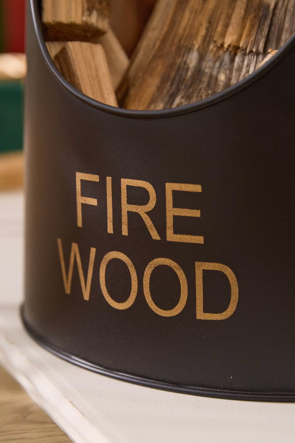 Dibor Fireplace Firewood Log Bucket with Poker and Tongs, Black, H: 29 cm, Dia: 33 cm – 2